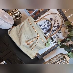 Vintage Dooney & Bourke Cream Canvas Leather Tassel Tote Purse